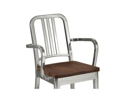 Emeco 1104 Navy Armchair With Wood Seat