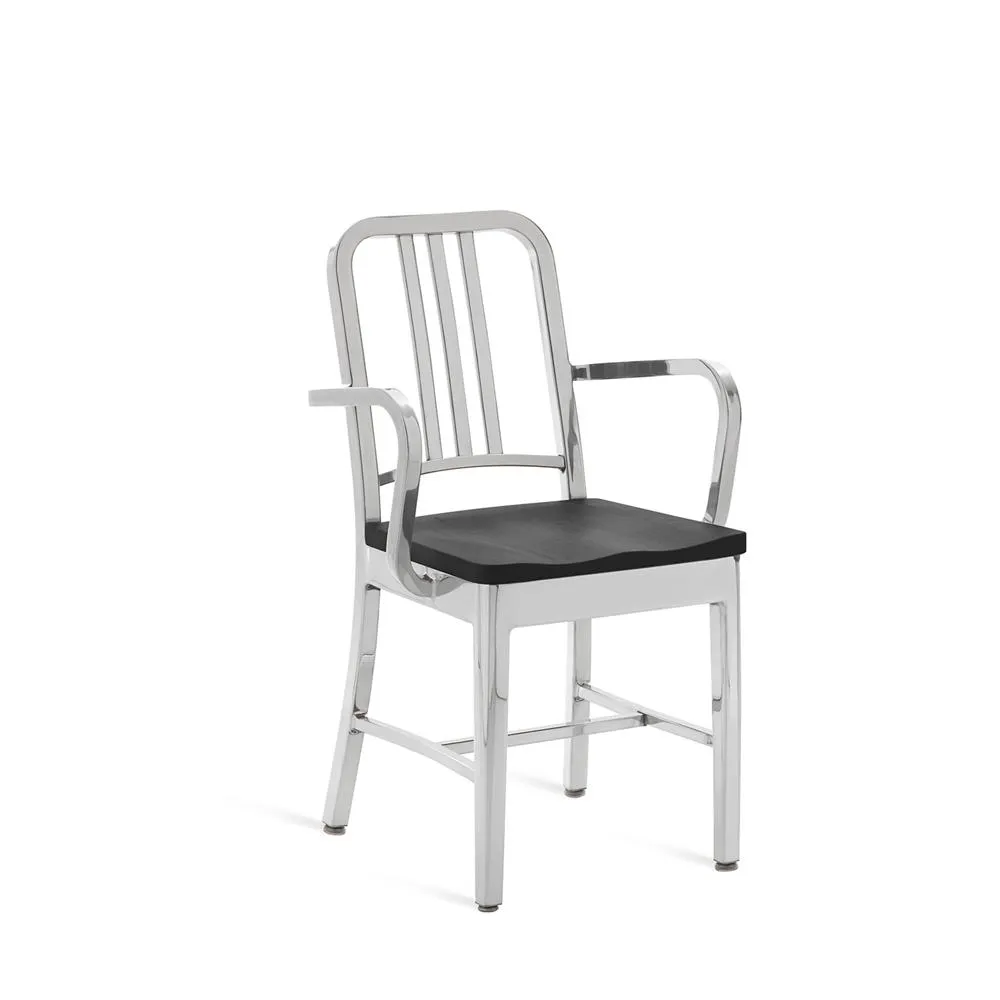 Emeco 1104 Navy Armchair With Wood Seat