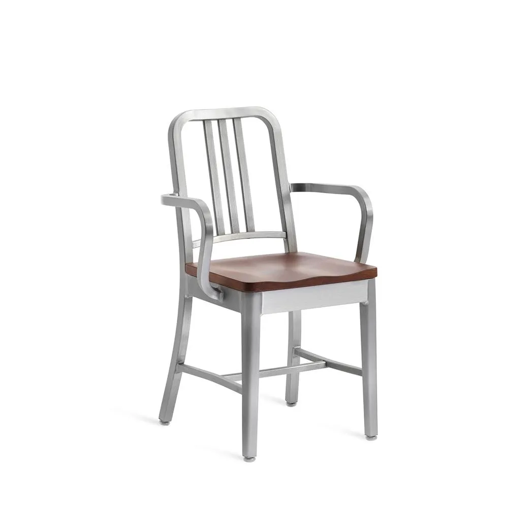 Emeco 1104 Navy Armchair With Wood Seat