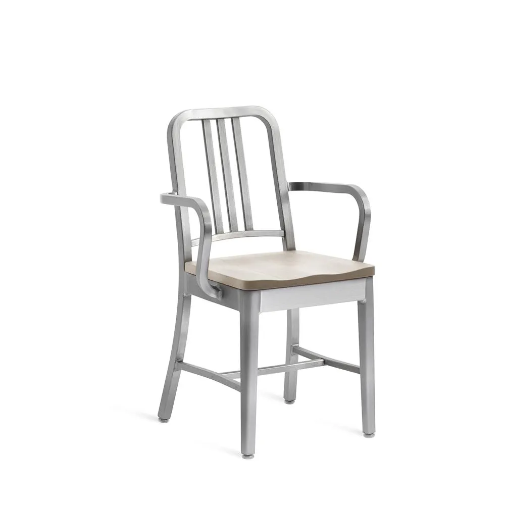 Emeco 1104 Navy Armchair With Wood Seat