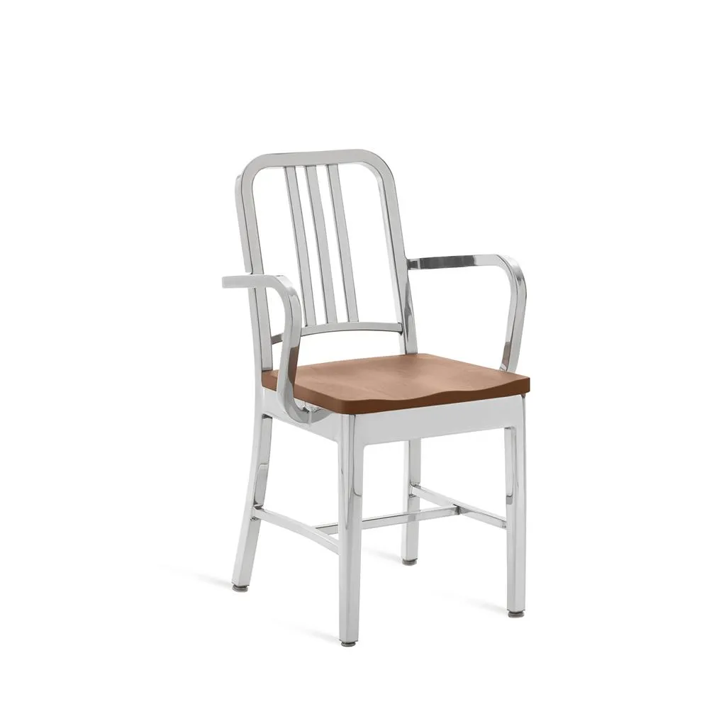 Emeco 1104 Navy Armchair With Wood Seat
