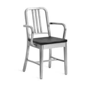 Emeco 1104 Navy Armchair With Wood Seat