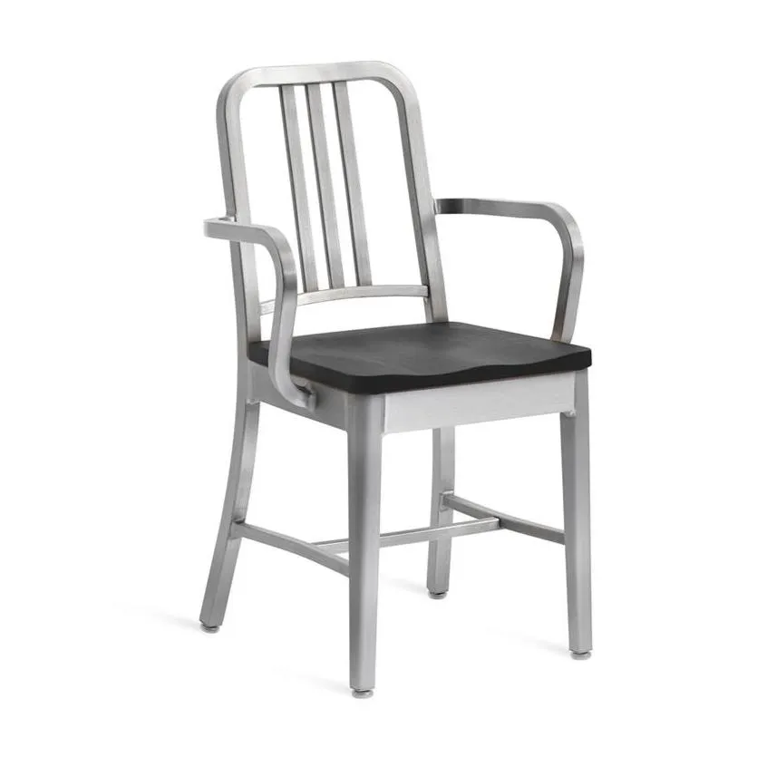Emeco 1104 Navy Armchair With Wood Seat