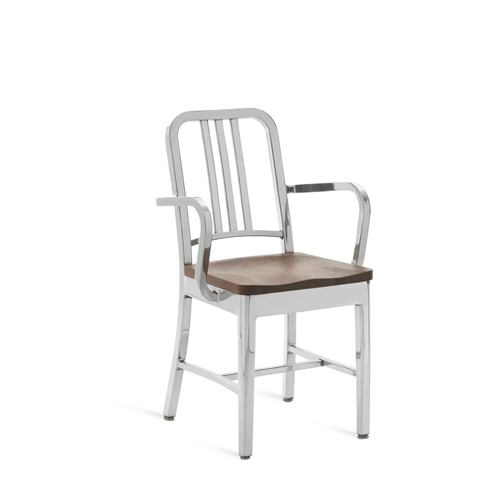 Emeco 1104 Navy Armchair With Wood Seat