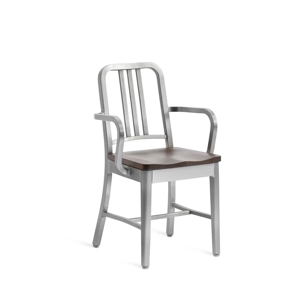 Emeco 1104 Navy Armchair With Wood Seat