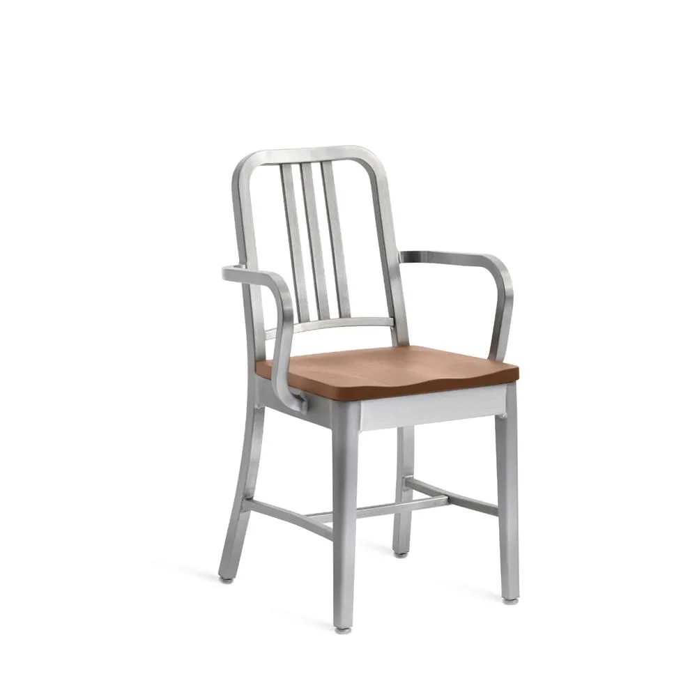 Emeco 1104 Navy Armchair With Wood Seat