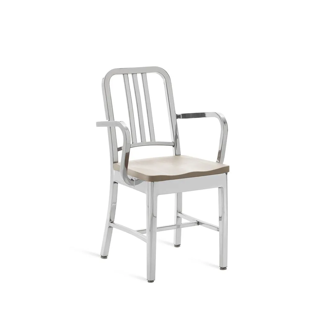 Emeco 1104 Navy Armchair With Wood Seat