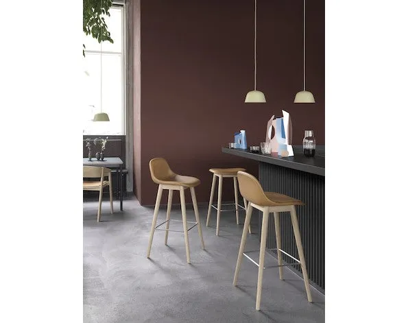 Fiber Stool 65 cm, With Backrest, Light Oak Wood Base/ Ochre plastic seat