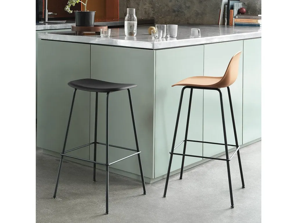 Fiber Stool 65 cm, With Backrest, Light Oak Wood Base/ Ochre plastic seat