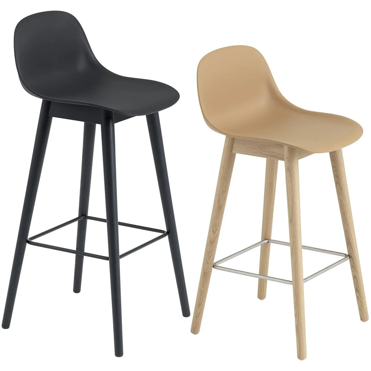 Fiber Stool 65 cm, With Backrest, Light Oak Wood Base/ Ochre plastic seat