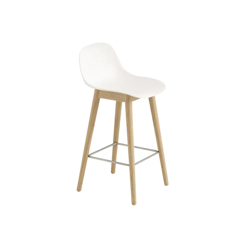 Fiber Stool 65 cm, With Backrest, Wood Base White/ Oak