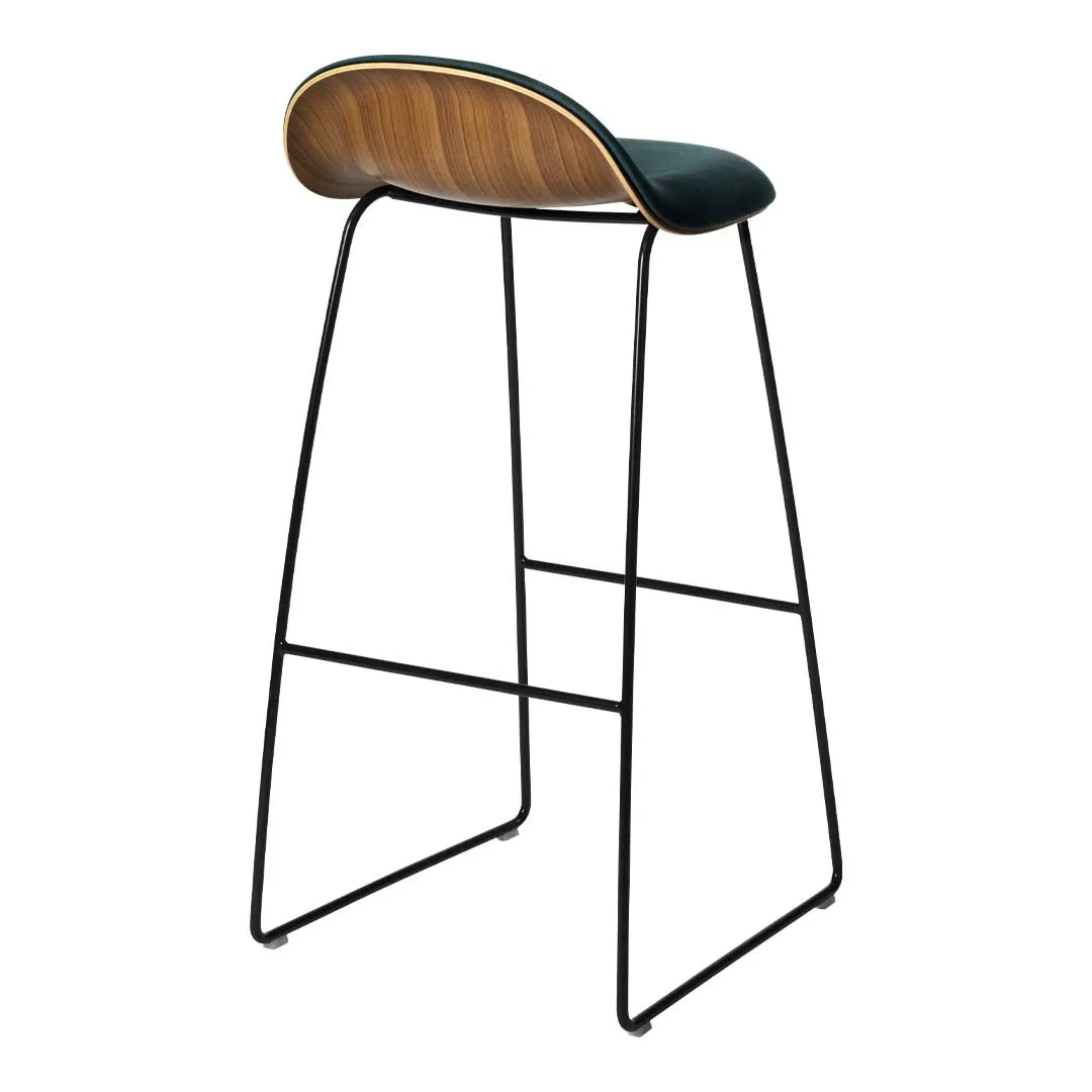 Gubi 3D Bar Stool - Front Upholstered - Sledge Base